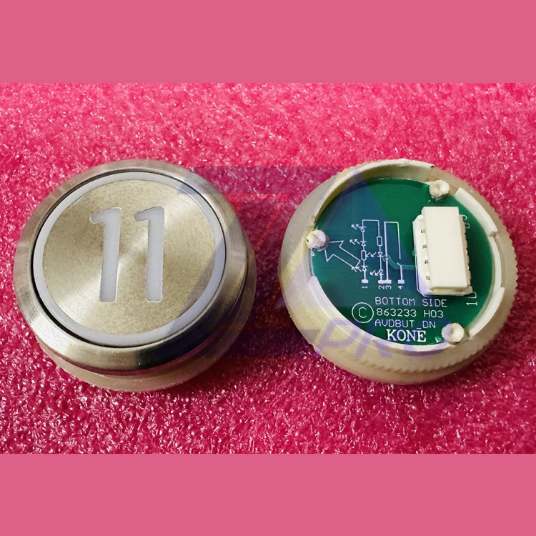 Кнопка приказа "11" круглая, серебристая поверхность, AVDBUT, красная подсветка, KM863050G005H011 Kone