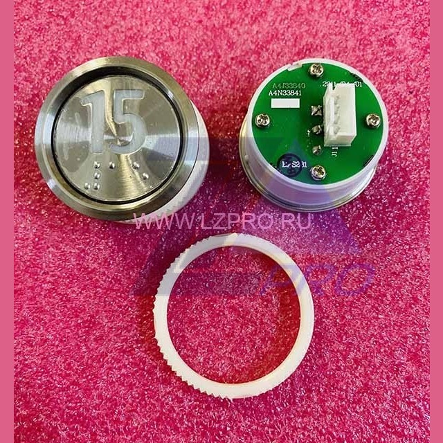 Кнопка "15" (с шрифтом Брайля, белая круговая подсветка, тип BAS231) A4N33841 Otis