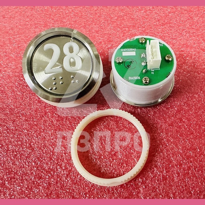 Кнопка "28" (с шрифтом Брайля, белая круговая подсветка, тип BAS231) A4N33841 Otis